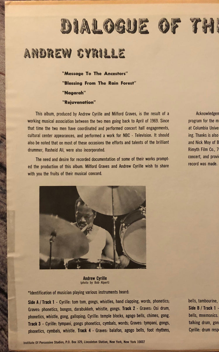 Andrew Cyrille \ Milford Graves ‎– Dialogue Of The Drums – Galapagos Records