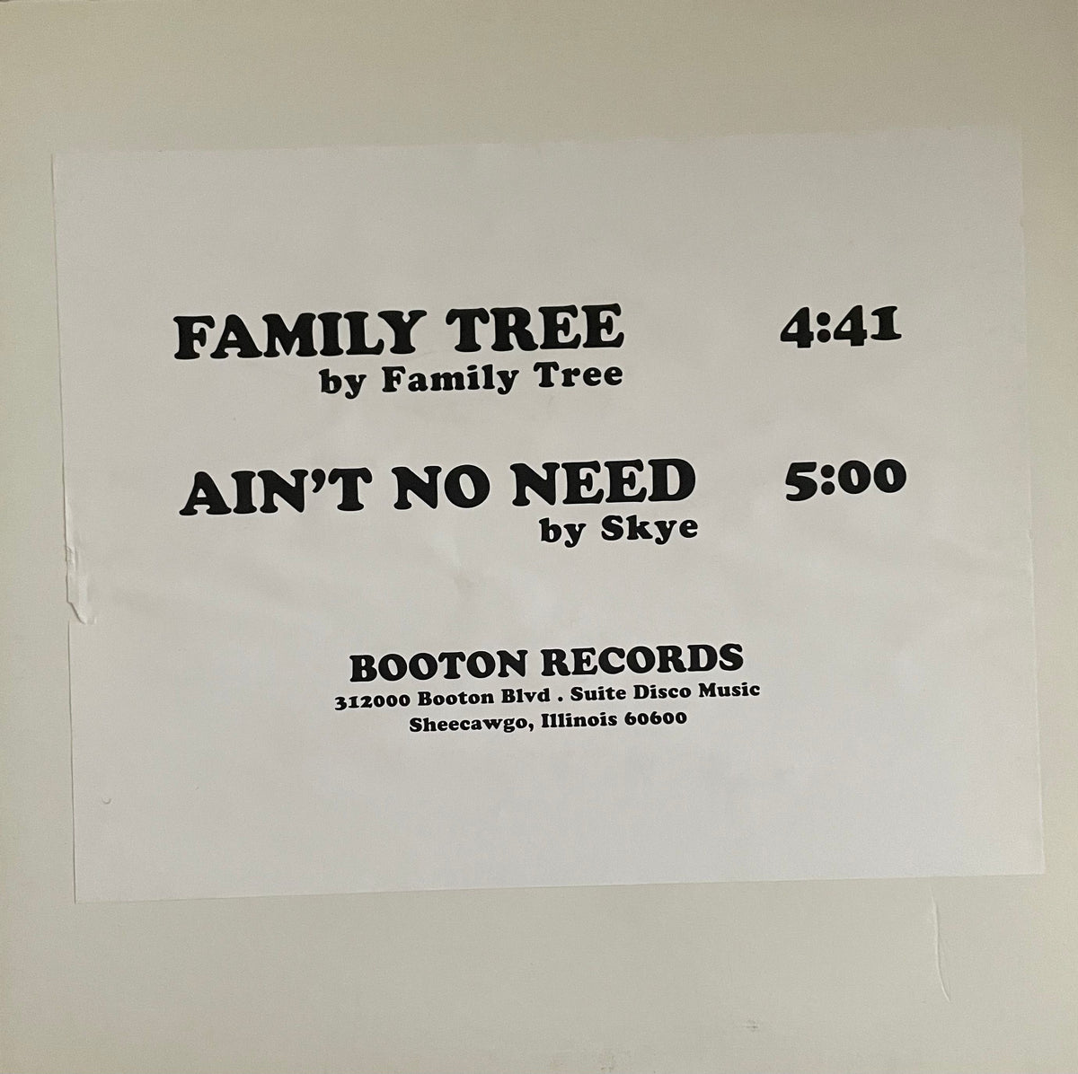Skye / Family Tree – Aint No Need (Dance) / Family Tree (Disco 